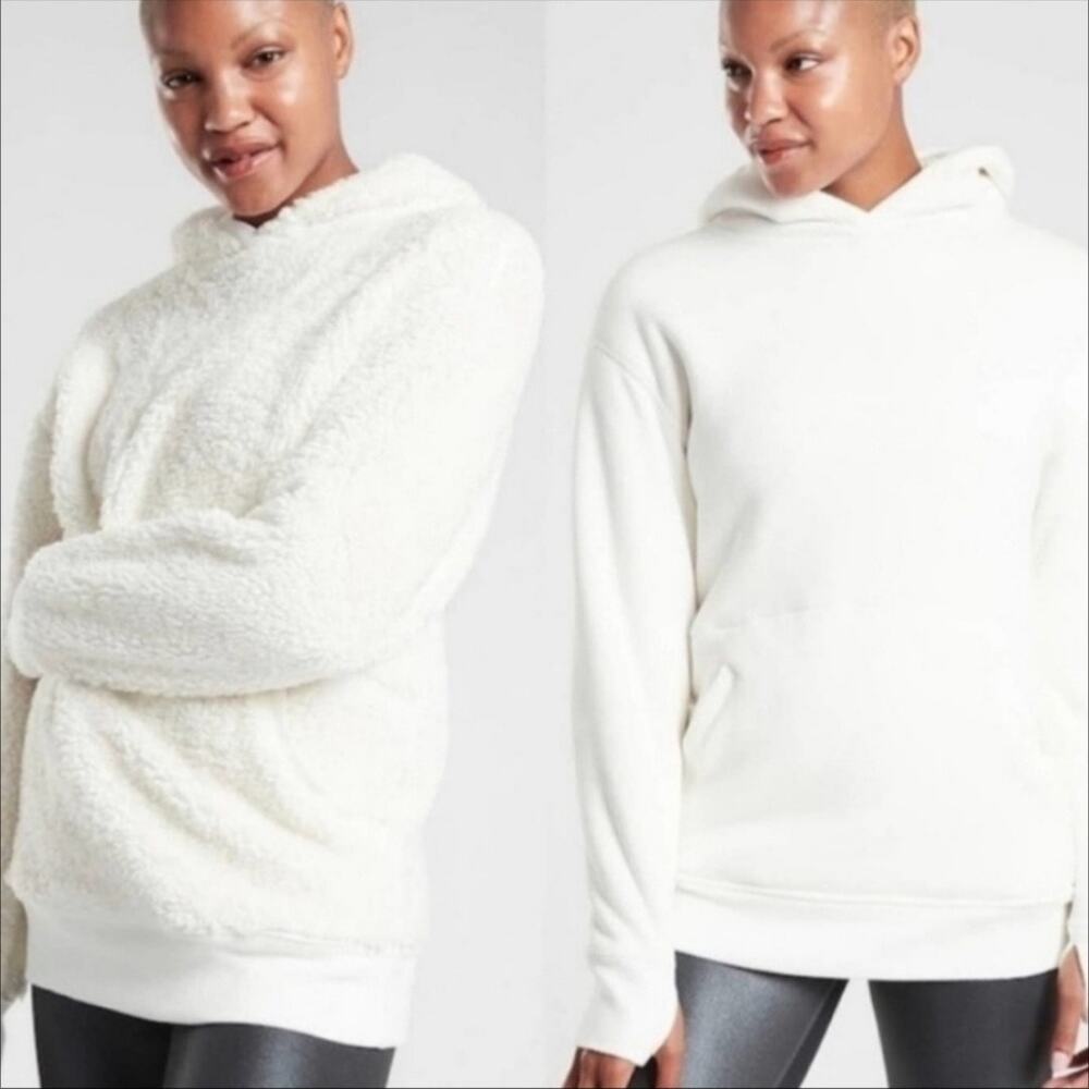 Athleta Solstice Reversible Cozy Sherpa Hooded Sweatshirt Pullover Hoodie XS